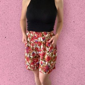 Vintage 1990s Cotton Express Colorful Floral High Waisted Breezy Shorts